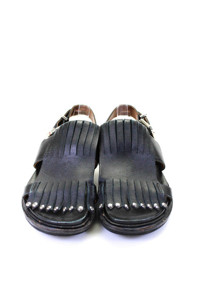 Marni Womens Leather Open Toe Fringe Front Low Heel Sandals Black Size 8US