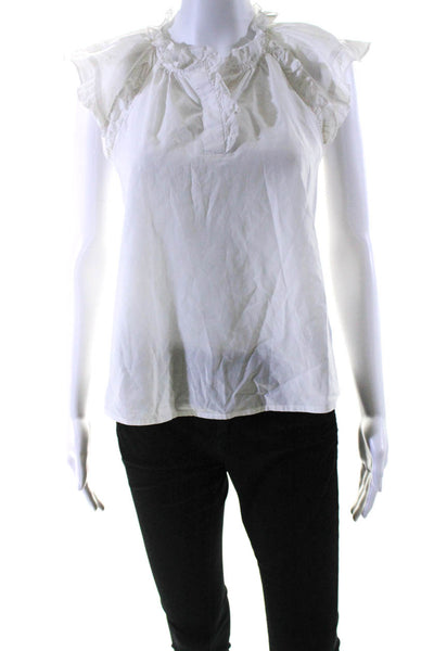 Othilia Womens Ruffled Babydoll Blouse White Cotton Size Extra Small