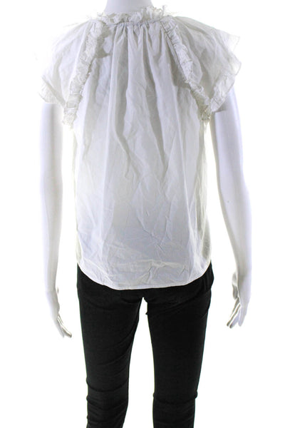 Othilia Womens Ruffled Babydoll Blouse White Cotton Size Extra Small