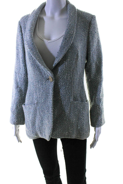 Armani Collezioni Womens Light Blue Wool One Button Long Sleeve Blazer Size 12