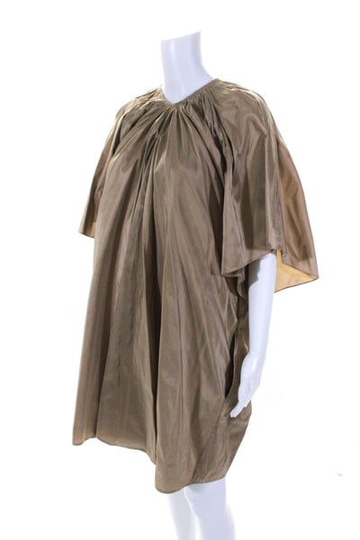 Biyan Womens Short Sleeve Crew Neck Oversized Dress Brown Silk Size Small