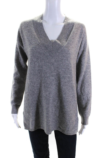 Tina Stephens Womens Cashmere Long Sleeves V Neck Sweater Gray Size Small