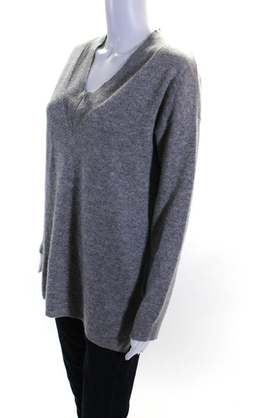 Tina Stephens Womens Cashmere Long Sleeves V Neck Sweater Gray Size Small