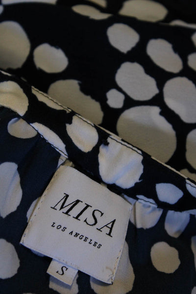 Misa Womens Spotted Button Down Blouse Navy Blue White Size Small