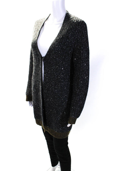 Luisa Cerano Womens Single Button Sequin Knit Cardigan Jacket Gray Brown Size 8
