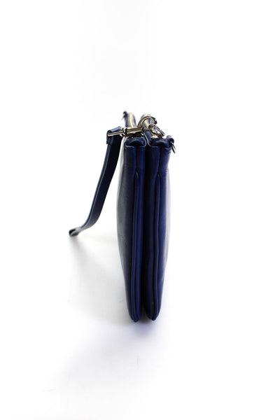 Sandro Wolmens Leather Silver Tone Wristlet Handbag Navy Blue