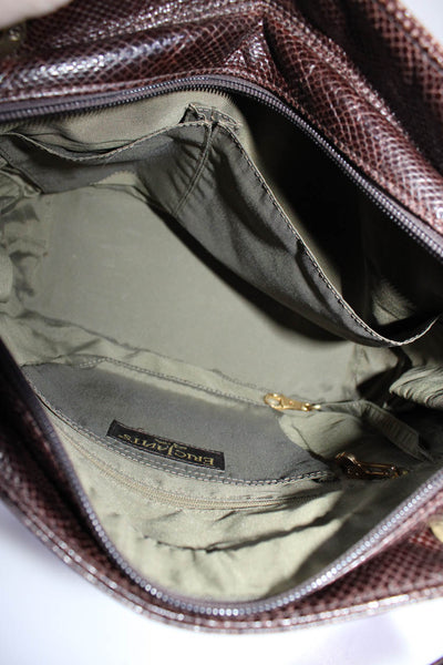 Eric Javits Womens Leather Gold Tone  Zipper Closure Shoulder Handbag Brown