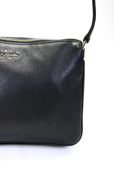 Kate Spade New York Womens Leather Gold Tone Crossbody Handbag Black