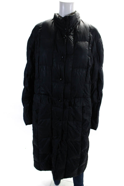 Add Womens Button Down Quilted Down Long Puffer Coat Black Size 10