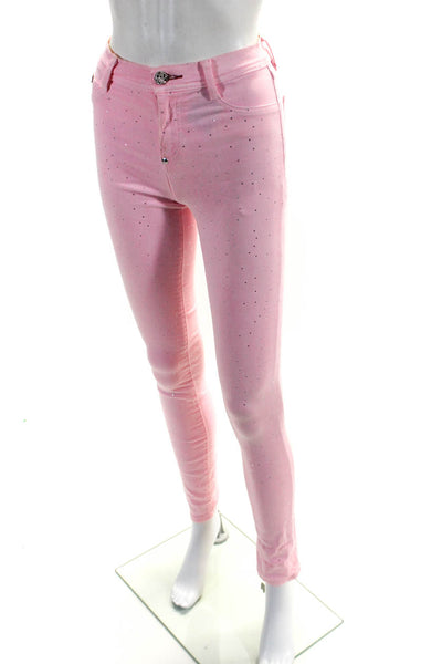 Phillip Plein Womens Cotton Jeweled Studded Button Skinny Pants Pink Size EUR25