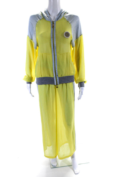 4G Gizia Womens Colorblock Zipped Jacket Drawstring Pants Set Yellow Size EUR36