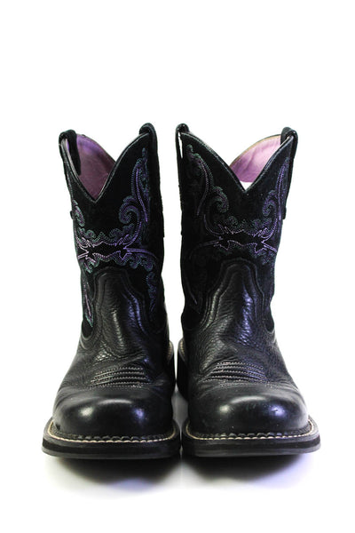 Ariat Womens Fat Baby Embroidered Short Cowboy Boots Black Purple Green Size 7