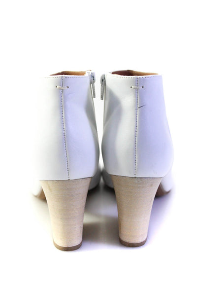 Maison Martin Margiela Womens Side Zip Block Heel Peep Toe Booties White Size 36