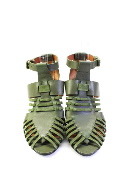 Givenchy Womens Stiletto Strappy Peep Toe Sandals Green Leather Size 35.5