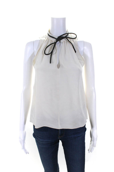 Derek Lam Womens Ivory Silk V-Neck Tie Front Sleeveless Blouse Top Size S