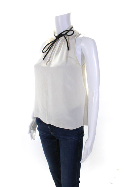 Derek Lam Womens Ivory Silk V-Neck Tie Front Sleeveless Blouse Top Size S