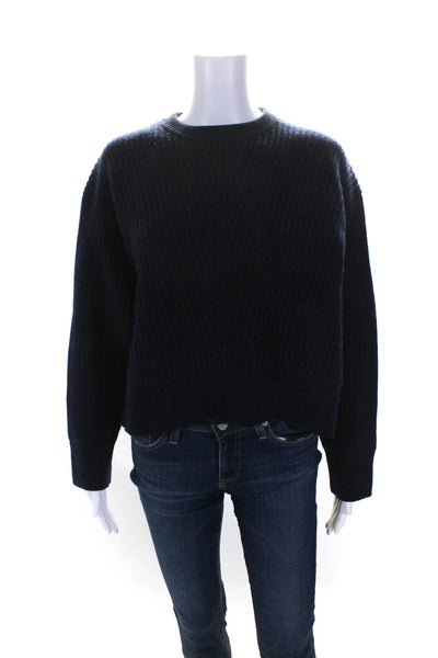 ACNE Studios Womens Navy Wool Crew Neck Zip Detail Pullover Sweater Top Size XS