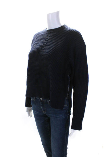 ACNE Studios Womens Navy Wool Crew Neck Zip Detail Pullover Sweater Top Size XS