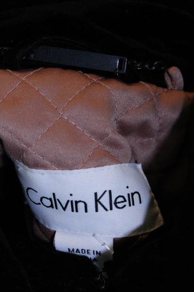 Calvin Klein Womens Solid Black Velour Collar Long Sleeve Coat Size XS