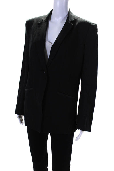 Elaine Kim Womens Cotton Collared Long Sleeve Buttoned Blazer Black Size L