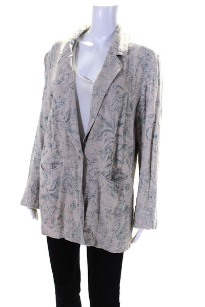 We The Free Womens Floral Print Buttoned Collared Blazer Jacket Beige Size S