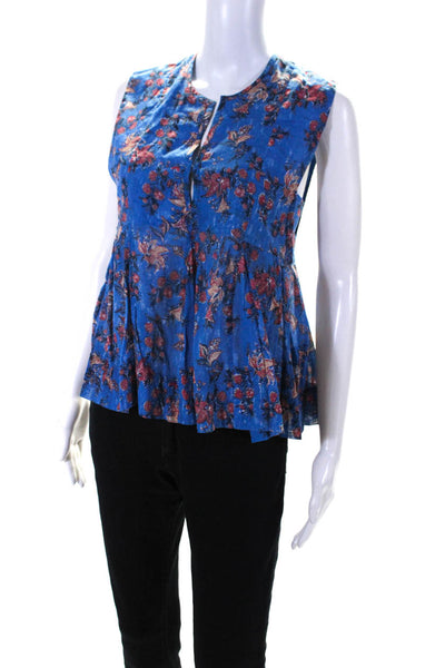 Etoile Isabel Marant Womens Y Neck Floral Sleeveless Top Blouse Blue Size FR 36