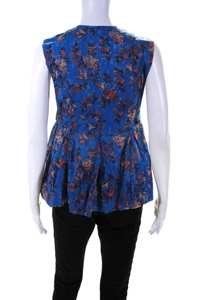 Etoile Isabel Marant Womens Y Neck Floral Sleeveless Top Blouse Blue Size FR 36