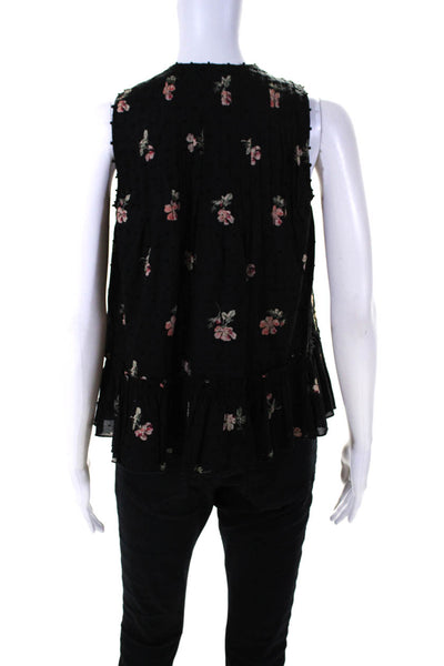 Ulla Johnson Womens Fil Coupe Floral Sleeveless Henley Top Blouse Black Size 0