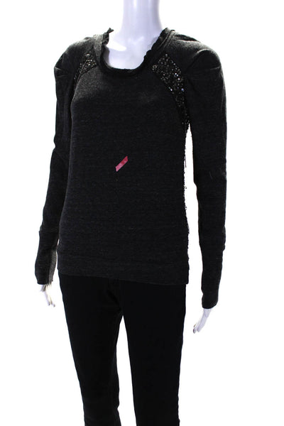 Dolan Womens Chain Sequin Embellished Crew Neck Sweater Dark Gray Size XS