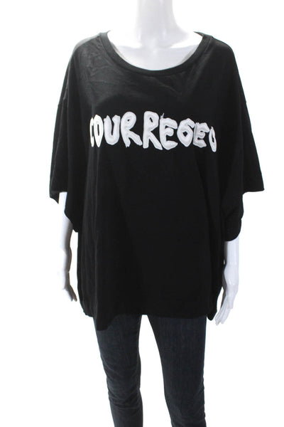 Courreges Womens Black Crew Neck Graphic Short Sleeve Oversized Shirt Size XS/S