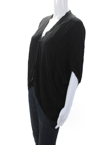 Helmut Lang Womens Black V-Neck Short Sleeve Oversized Blouse Top Size L