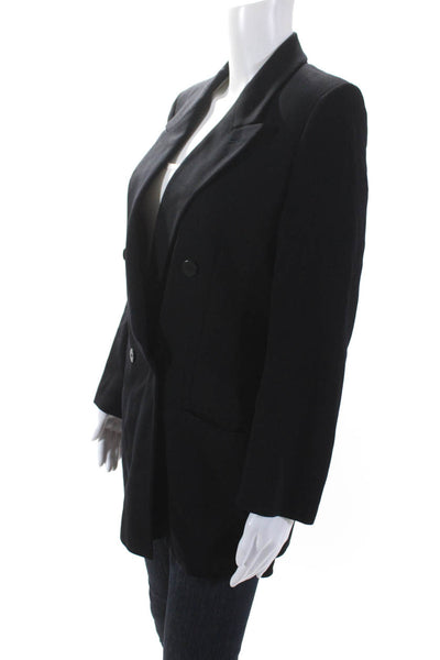 Giorgio Armani Womens Wool Striped Print Buttoned Collared Blazer Black Size L