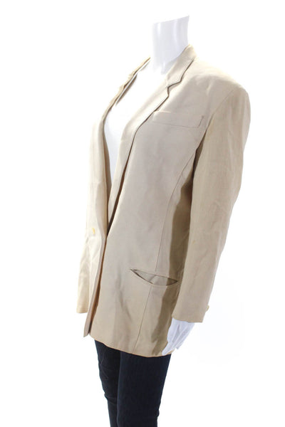 24 Woman Womens Collared V-Neck Double Breasted Buttoned Blazer Beige Size 8