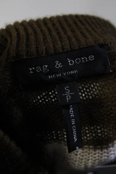 Rag & Bone Womens Open Metallic Knit Cashmere Striped Sweater White Green Small
