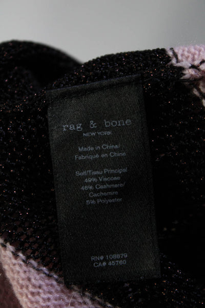 Rag & Bone Womens Open Metallic Knit Cashmere Striped Sweater White Green Small