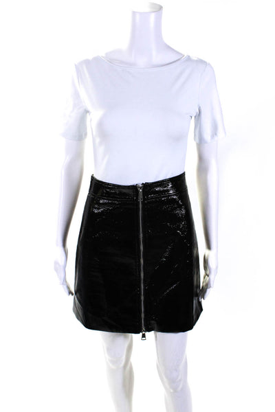 Ronny Kobo Womens Front Zip Faux Leather A Line Skirt Black Size Small