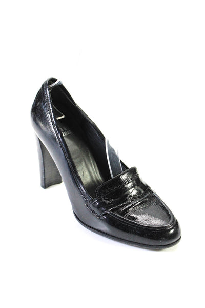 Stuart Weitzman Womens Patent Leather Penny Loafer High Heel Pumps Black Size 7M