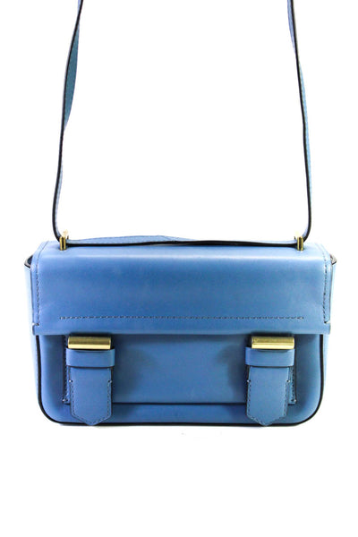 Reed Krakoff Grained Leather Double Snap Academy Shoulder Handbag Marlin Blue