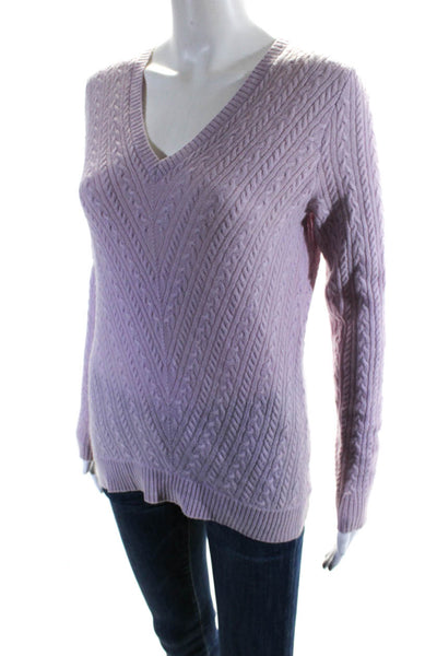 Sutton Cashmere Womens Cable-Knit Long Sleeve V-Neck Sweater Light Purple Size S
