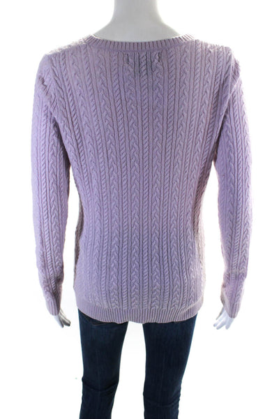 Sutton Cashmere Womens Cable-Knit Long Sleeve V-Neck Sweater Light Purple Size S