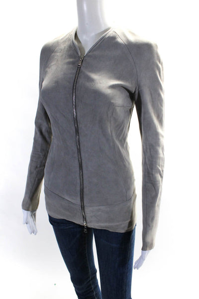 Giorgio Brato Womens Suede Long Sleeve Full Zip Short Jacket Light Gray Size 40