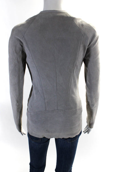 Giorgio Brato Womens Suede Long Sleeve Full Zip Short Jacket Light Gray Size 40