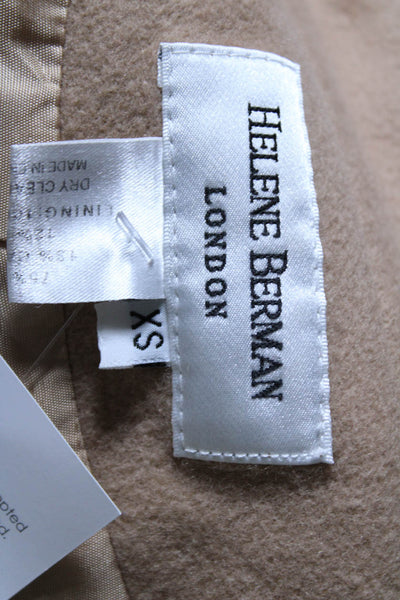 Helene Berman Women's High Neck Pockets Lined Wool Shawl Beige Size XS