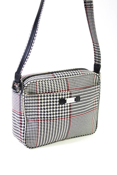 Lauren Ralph Lauren Womens White/Black Houndstooth Zip Shoulder Bag Handbag