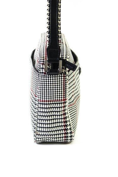 Lauren Ralph Lauren Womens White/Black Houndstooth Zip Shoulder Bag Handbag