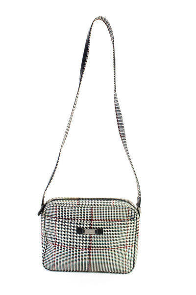 Lauren Ralph Lauren Womens White/Black Houndstooth Zip Shoulder Bag Handbag