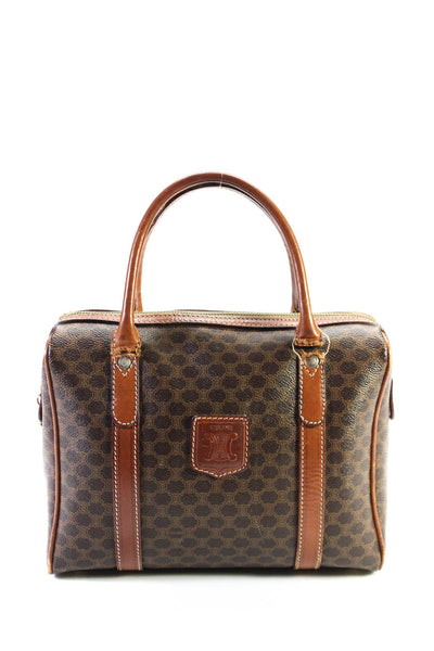 Celine Womens Brown Leather Printed Zip Top Handle Bag Handbag