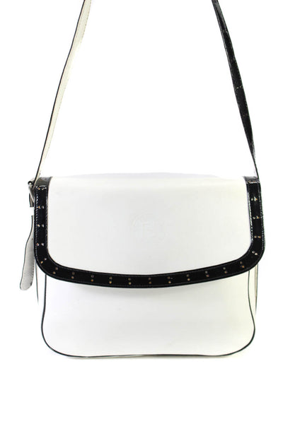 Fendi Womens White Black Trim Flap Shoulder Bag Handbag