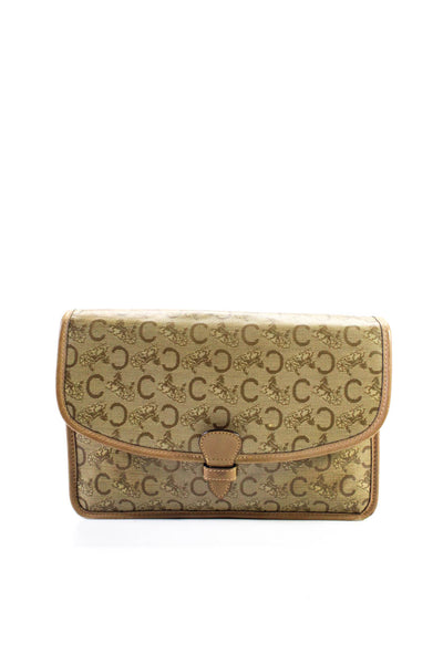 Celine Womens Light Brown Leather Printed Flap Small Clutch Bag Handbag