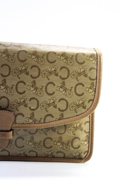 Celine Womens Light Brown Leather Printed Flap Small Clutch Bag Handbag